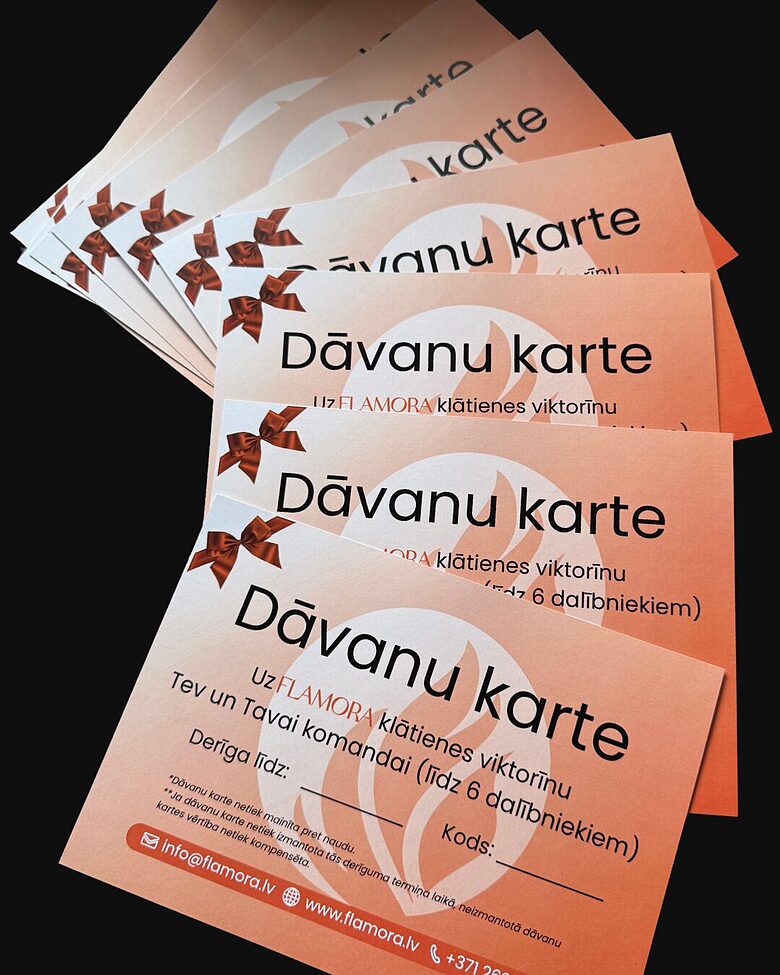 Dāvanu karte uz klātienes viktorīnu (līdz 6 dalībniekiem)